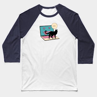 404 Error Laptop Black Cat in blue Baseball T-Shirt